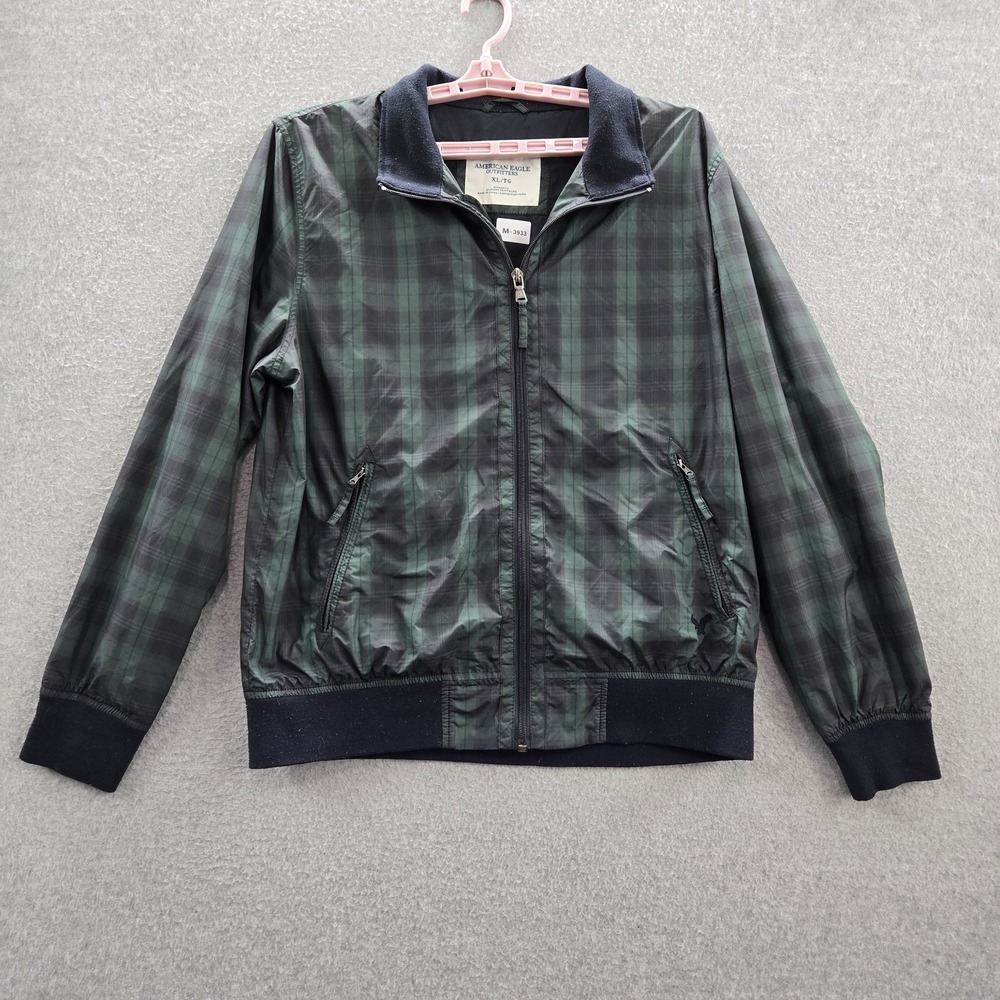 American Eagle Outfitters Men Jacket XL‎ Green Bomber Plaid